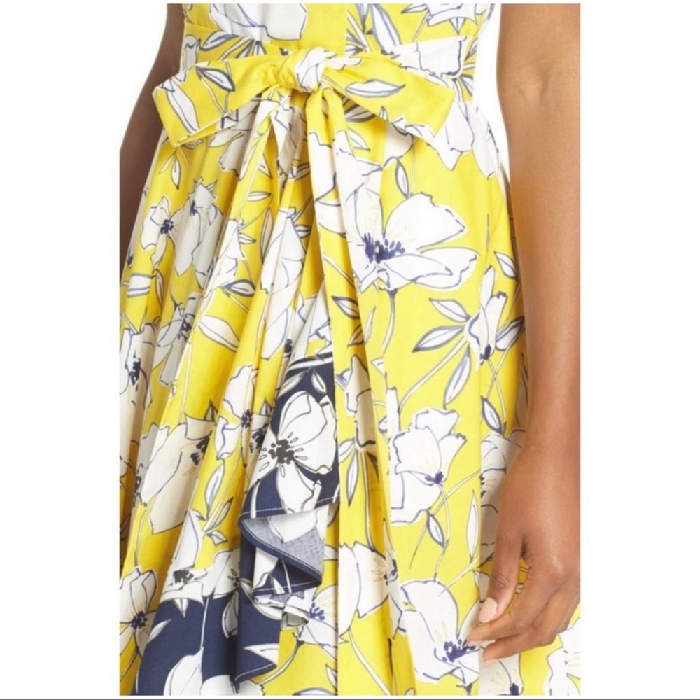 Petite Eliza J Floral Tie Waist Dress, Size 8P - Yellow - Picture 4 of 8